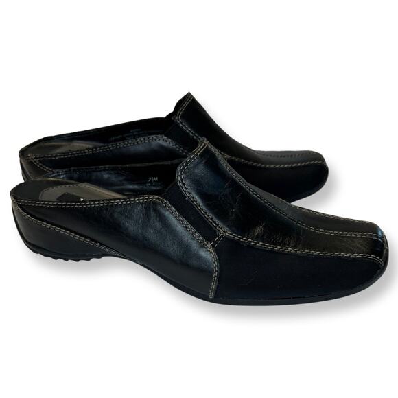 Liz & Co, Black Leather Slip on mules, stitching detail 7.5m - Picture 1 of 9